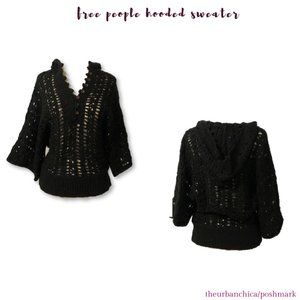 FREE PEOPLE Black Crochet Hooded Dolman Sweater